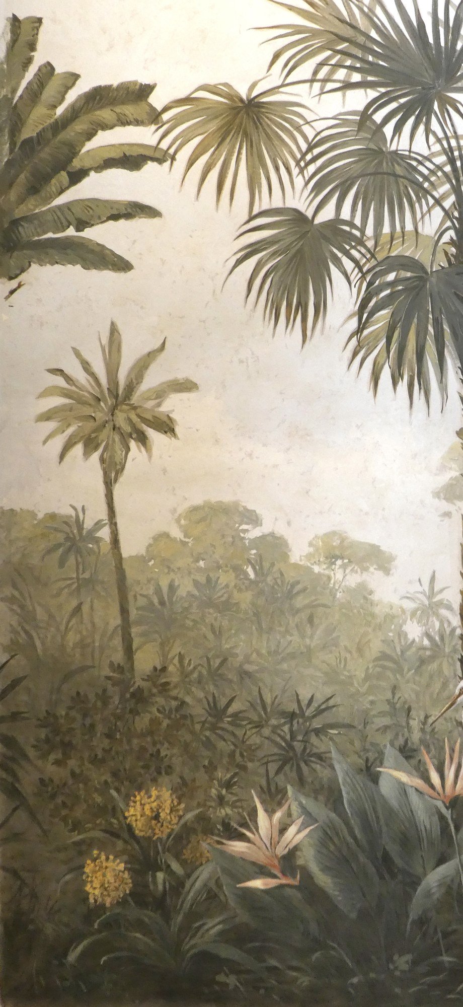 Tall palm panel from a hand-painted jungle mural by Kim Delaney, Delaney Fine Finishes